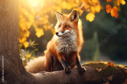 Red fox in the forest, beautiful fox artwork. Generative AI © Fahad