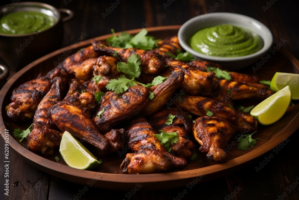 Tantalizing Chicken Wings Indian-Spiced Grilled Chicken Delight. Generative AI