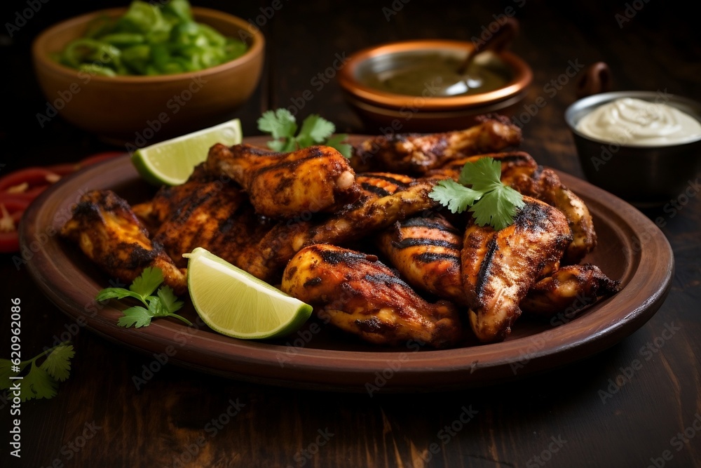 Tantalizing Chicken Wings Indian-Spiced Grilled Chicken Delight. Generative AI