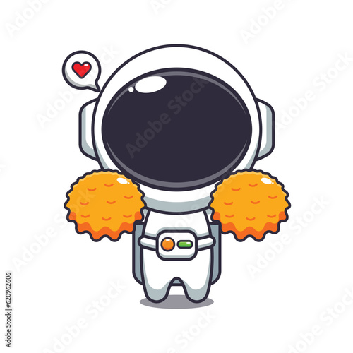 cute cheerleader astronaut cartoon vector illustration.