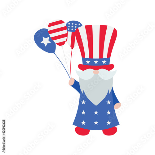 Patriotic Gnomes Illustration. Funny gnomes in America Independence Day costume carnival. 4th of July Gnome Clipart is suitable for Celebrating of 4th of July vector element design.