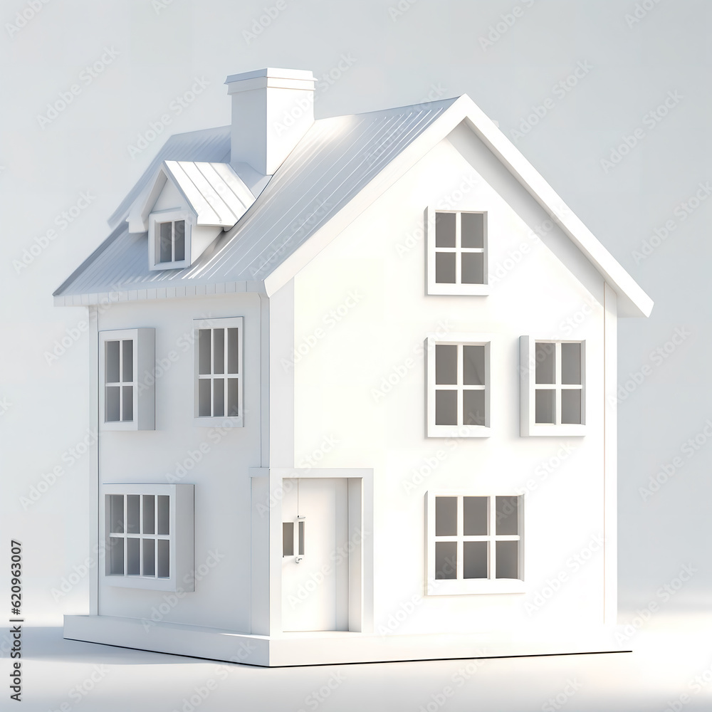 3D model a white house on white background, Ai Generative