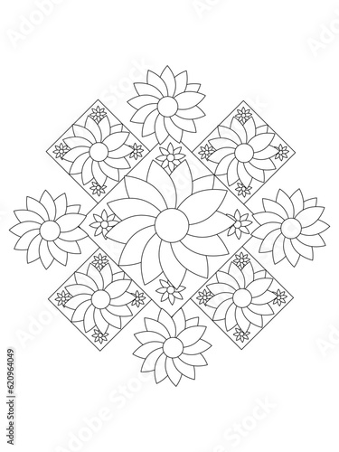 Simple Mandala Zentangle Coloring Book Page Circle Vector Clipart Floral Flower Oriental Oriental Pattern Illustration Indian Meditation Decorative