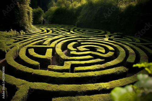 Green Garden Bushes Maze. Labyrinth. Generative AI