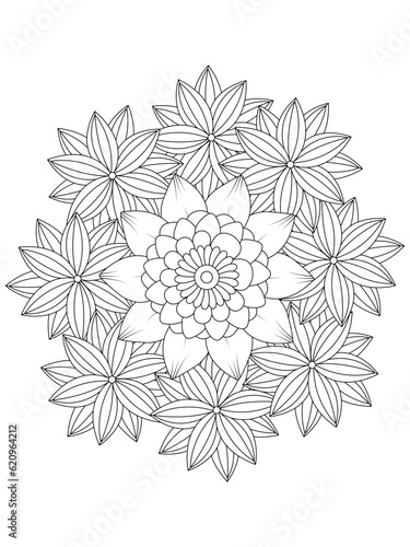 Simple Mandala Zentangle Coloring Book Page Circle Vector Clipart Floral Flower Oriental Oriental Pattern Illustration Indian Meditation Decorative