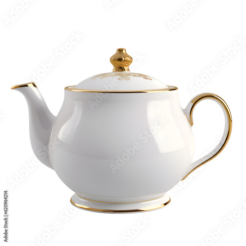 white kitchen ceramic teapot on isolated transparent background