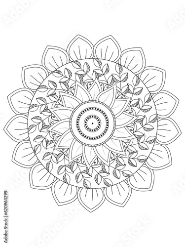 Simple Mandala Zentangle Coloring Book Page Circle Vector Clipart Floral Flower Oriental Oriental Pattern Illustration Indian Meditation Decorative