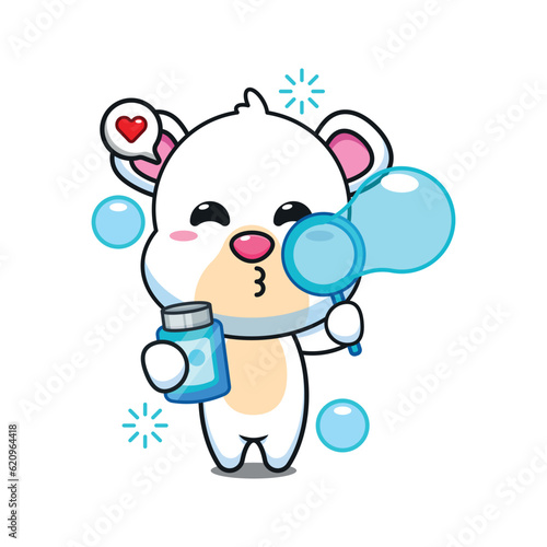 cute polar bear blowing bubbles cartoon vector illustration.