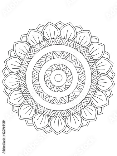 Simple Mandala Zentangle Coloring Book Page Circle Vector Clipart Floral Flower Oriental Oriental Pattern Illustration Indian Meditation Decorative