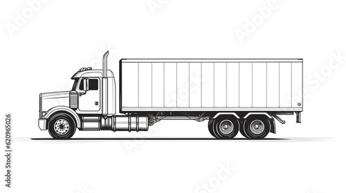 Semi trailer truck abstract silhouette on white background. Cargo Delivery Truck Isolated on White Background.