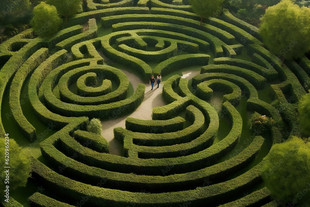 Green Garden Bushes Maze. Labyrinth. Generative AI Green Garden Bushes Maze. Labyrinth. Generative AI