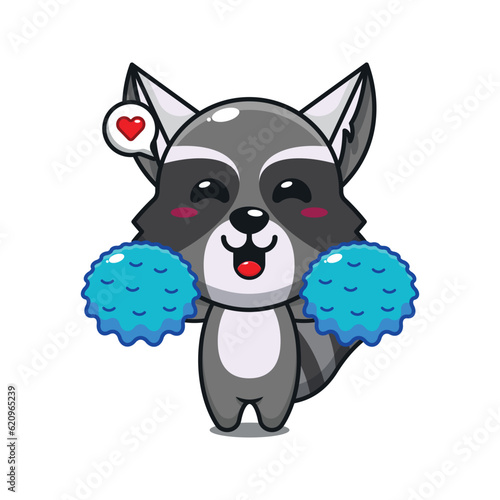 cute cheerleader raccoon cartoon vector illustration.