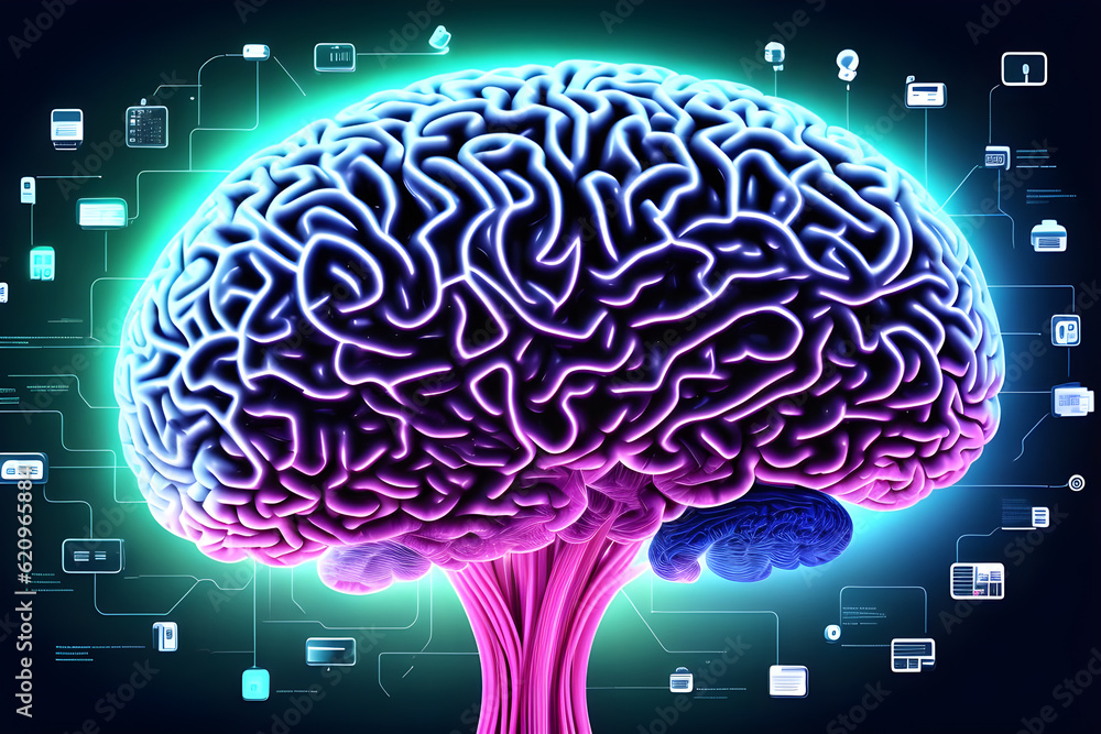 Human brain on mental idea mind Concept. Artificial Intelligence, neuronets. Digital Brain big Data. Generative AI. Human brain on mental idea mind Concept. Artificial Intelligence, neuronets. Digital Brain big Data. Generative AI.