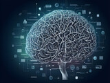 Human brain on mental idea mind Concept. Artificial Intelligence, neuronets. Digital Brain big Data. Generative AI.