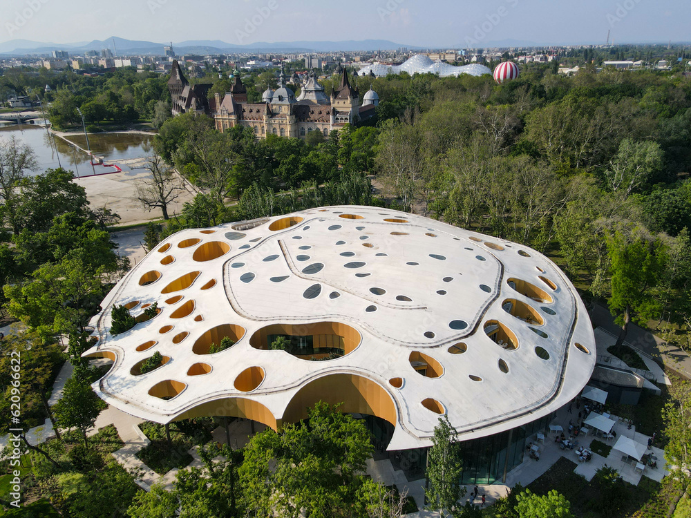 Fototapeta premium Drone view at the House of music at Budapest on Hungary