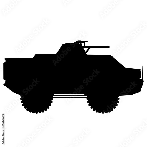 Military vehicle vector illustration. Armored personnel carrier for icon, symbol or sign. Military APC symbol for design about military, war, battlefield, conflict and armored vehicle