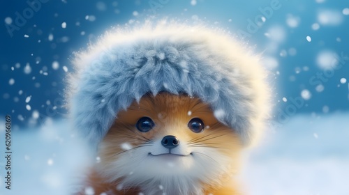 Funny fox in a winter forest