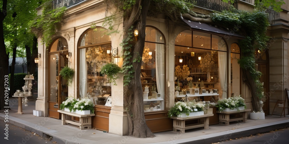 Exclusive luxurious Parisian boutique, generative ai