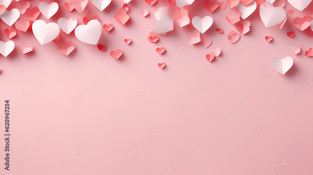 Valentines day greeting with falling hearts confetti. Generative Ai