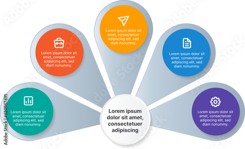 Five petal infographic with icon and description in gradient theme