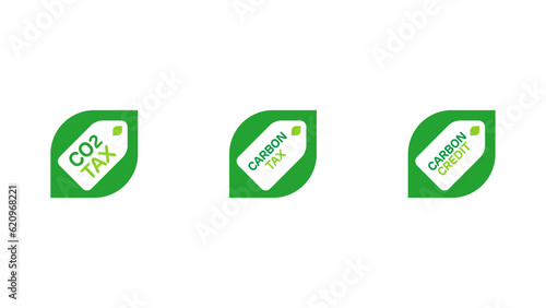 Carbon co2 tax, credit concept vector. Cost of CO2 emission Tax price tag. Icon Vector illustration.