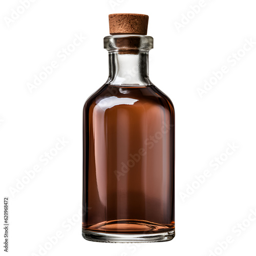 bottle glass for fragrance oil, or spa cosmetics on isolated transparent background