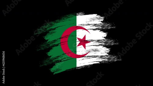 4K Paint Brush Algeria Flag with Alpha Channel Stock Video Waving Brushed Algerian Banner. Transparent Background Texture Fabric Pattern High Detail. stock video