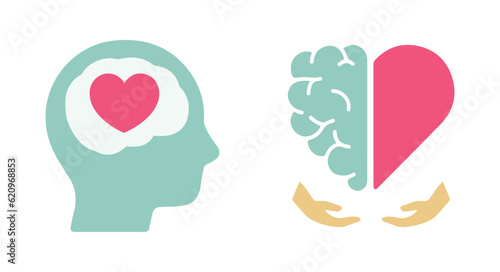 person, human, body, organ. skull, head, face, face. heart, brain, hands. vector, icon, illustration, symbol. love, mind