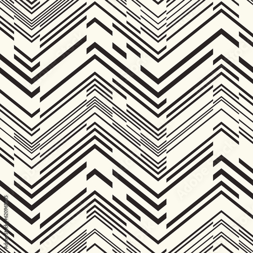 Monochrome Glitch Stroke Textured Chevron Pattern