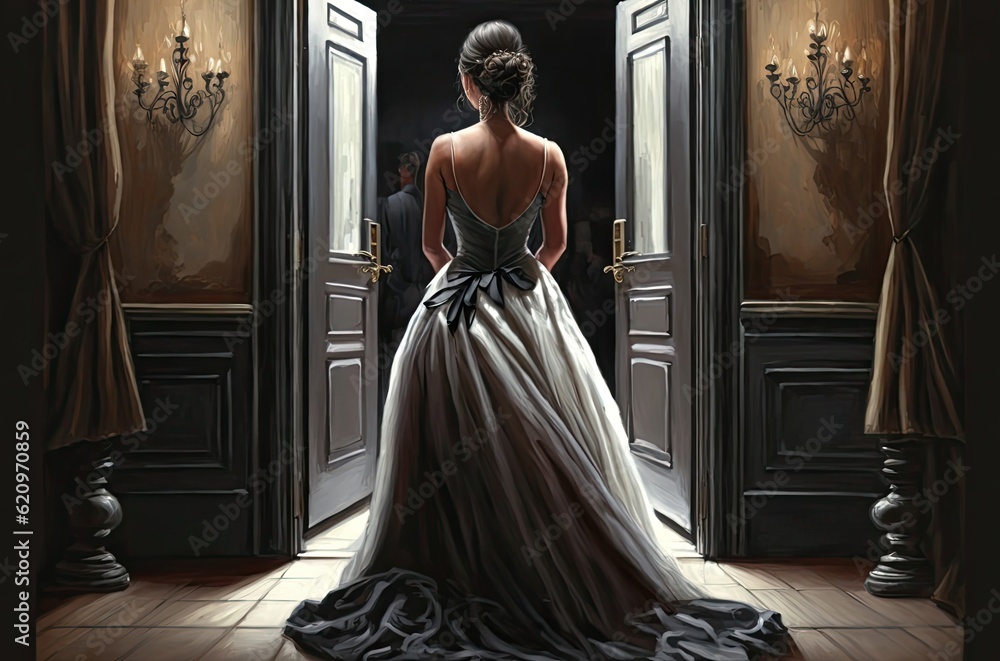 Fototapeta premium Decorated Female Wearing Dress Ballroom Long Slit Generative AI