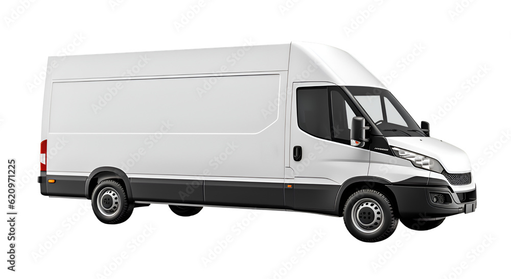 white long size delivery truck on isolated transparent background