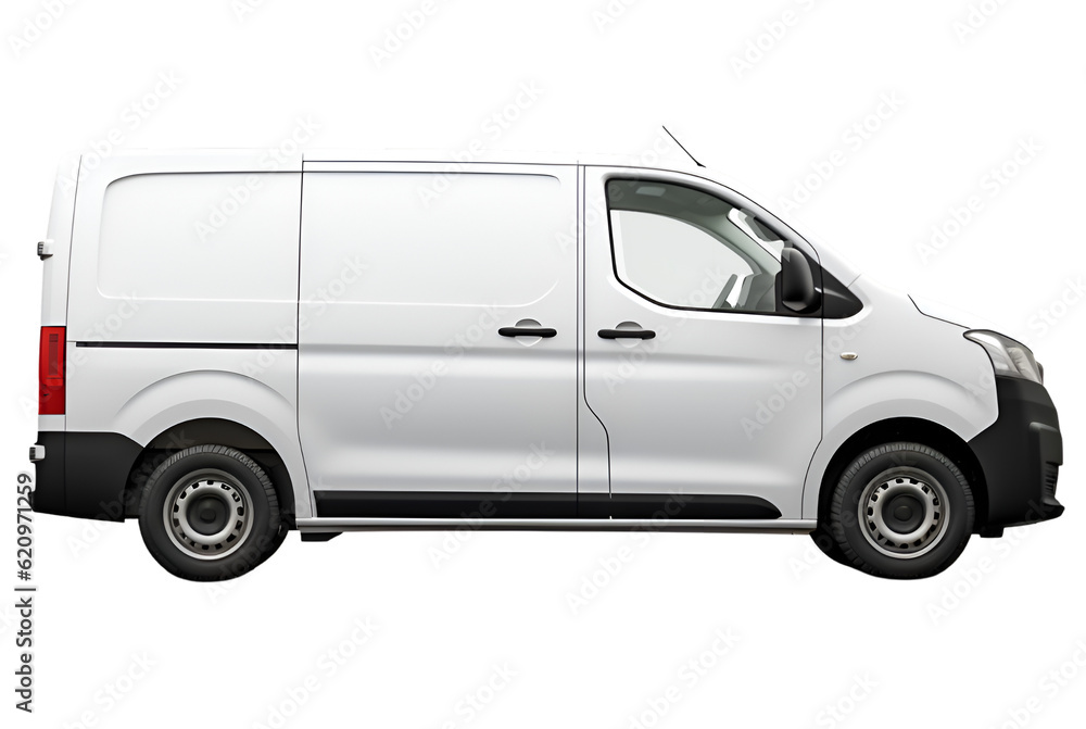 white delivery car for commercial shipping on isolated transparent background