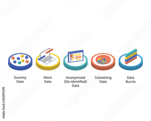 Software Data testing type such as mock data, dummy data, anonymized, subsetted and bursts