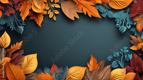 Autumn surface with frame for text and leaves. Generative Ai