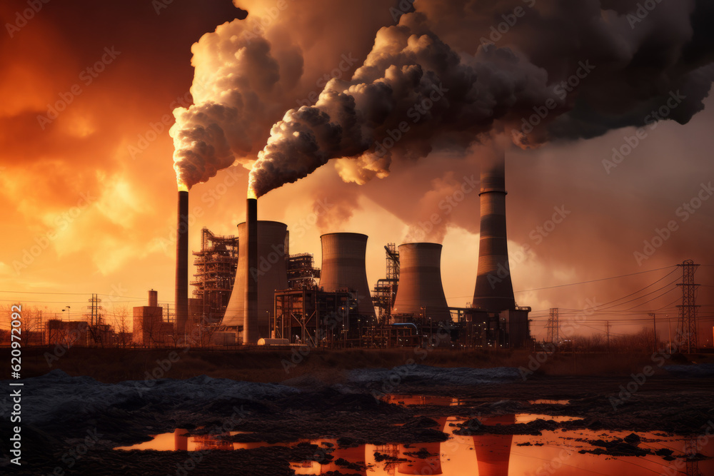 Environmental pollution, brown-coal fired power plant with pollution