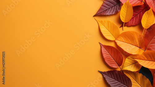 Beautiful autumn background with fallen leaves with place. Generative Ai
