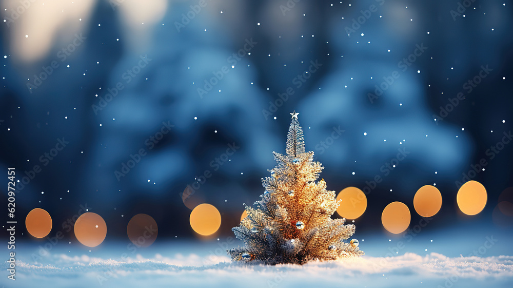 Fototapeta premium New year's photo zone, a real christmas tree on the street. Generative Ai