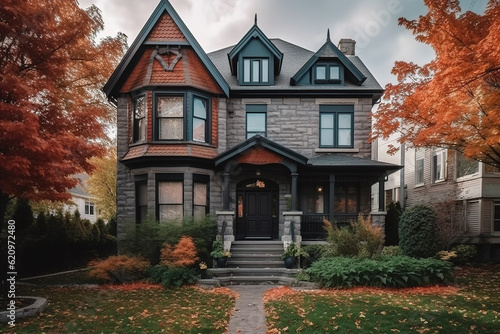 Beautiful Canadian home in the suburbs of a Canadian city. Generative AI