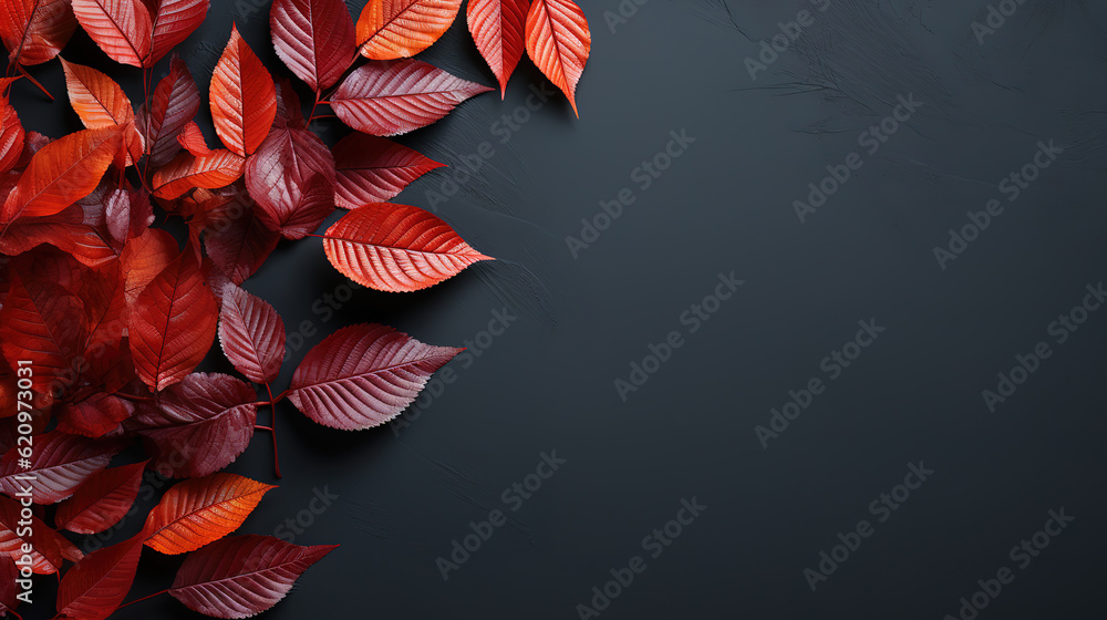 Top view autumn elements on dark background. Generative Ai Top view autumn elements on dark background. Generative Ai