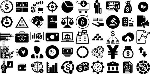 Massive Collection Of Finance Icons Collection Black Simple Signs Coin, Court, Finance, Giving Illustration For Apps And Websites