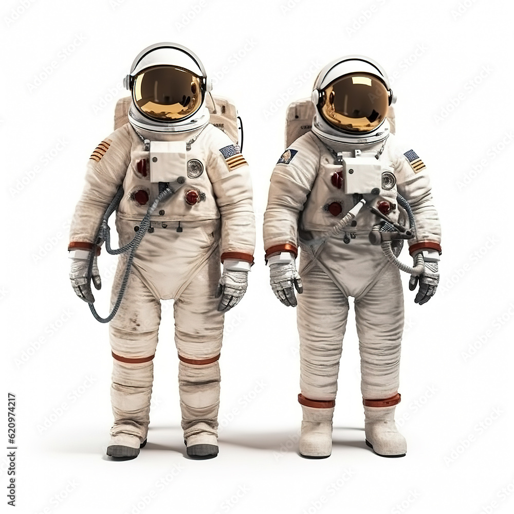 Astronaut wearing full space suit isolated on white background. Generative AI