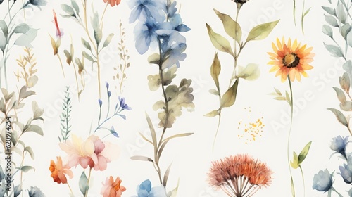 Seamless Watercolor Wildflower Patter