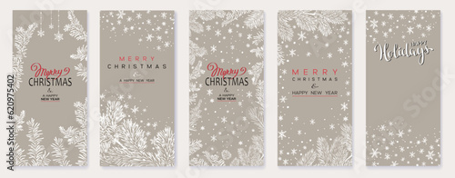 Vector illustration of Christmas Background with branches of christmas tree. Christmas template for phone.