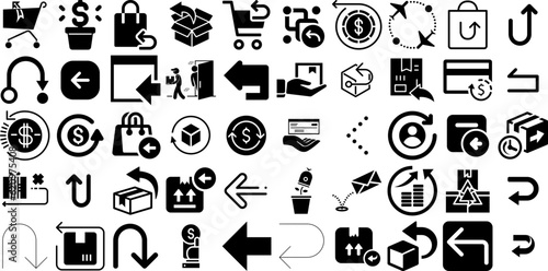 Mega Collection Of Return Icons Collection Solid Modern Symbol Investment, Icon, Purchase, Glyphs Silhouettes Isolated On White