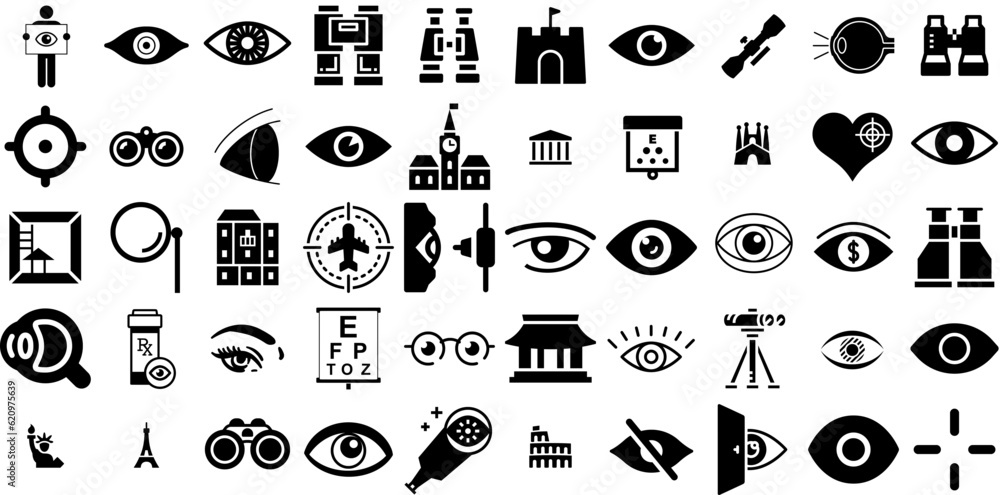 Massive Collection Of Sight Icons Collection Flat Concept Pictogram Look, See, Shot, Care Graphic Vector Illustration