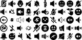 Huge Set Of Silent Icons Set Hand-Drawn Linear Modern Signs Mute, Public, Red, Silence Symbol Isolated On White Background