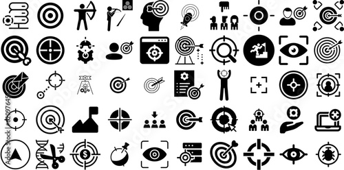 Mega Set Of Target Icons Bundle Linear Infographic Symbol Mark, Symbol, Icon, Circle Pictogram Isolated On White Background