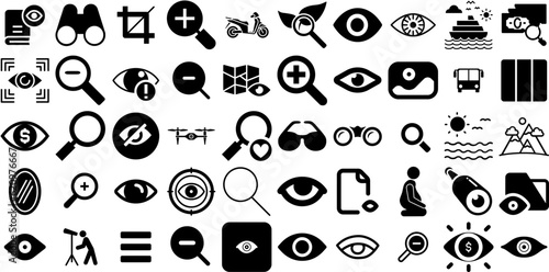 Mega Set Of View Icons Collection Flat Modern Clip Art Gradient, Icon, Symbol, Vision Glyphs Isolated On Transparent Background