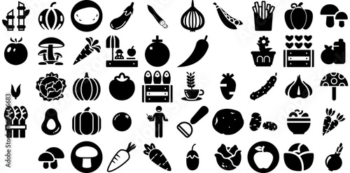 Big Collection Of Vegetable Icons Pack Hand-Drawn Isolated Vector Web Icon Mushroom  Pumpkin  Icon  Orange Logotype Isolated On White Background