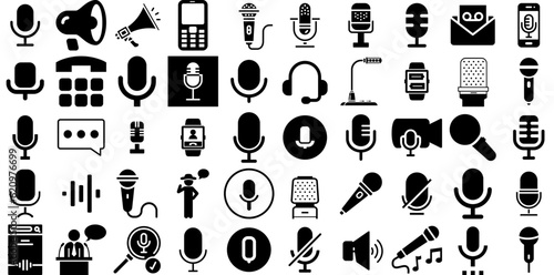 Huge Set Of Voice Icons Collection Hand-Drawn Linear Drawing Elements Speak, Speech, Icon, Voice Clip Art Isolated On Transparent Background